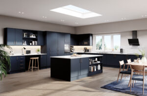 Vivo+ Matt Indigo handleless slab kitchen — Rooskey Kitchens, Co. Roscommon